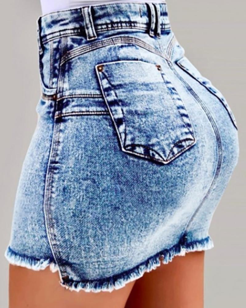 

Denim High Waist Mini Skirt, Blue