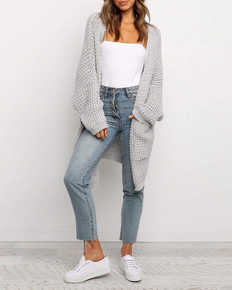 

Pocket Design Plain Long Sleeve Casual Cardigan, Gray