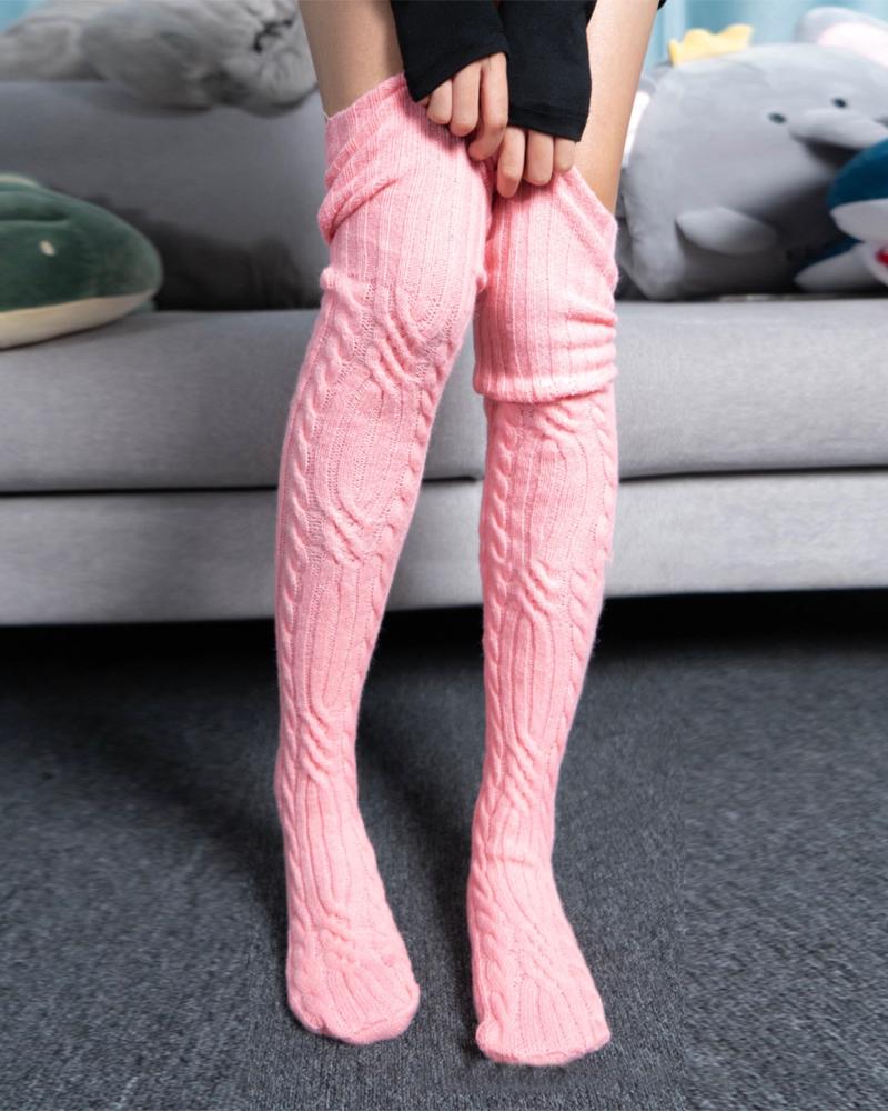 

Thigh High Cable Knit Leg Warmers Winter Warm Long Boot Socks, Pink