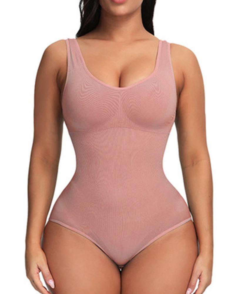 

U-Neck Skinny Waist Sleeveless Bodysuit, Pink
