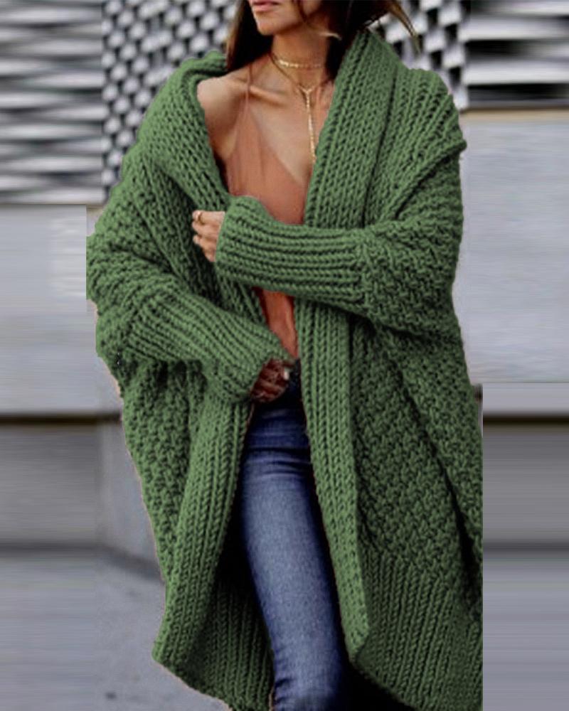 

Long Sleeve Open Front Chunky Knit Cardigan, Green