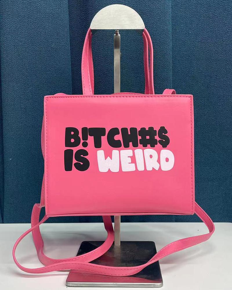 

Fashion Letter Print Tote Bag, Hot pink