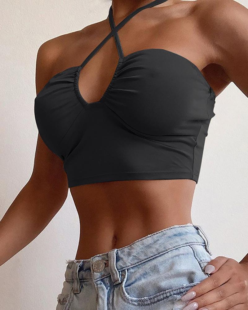

Bandeau Tied Detail O-Ring Crop Top, Black