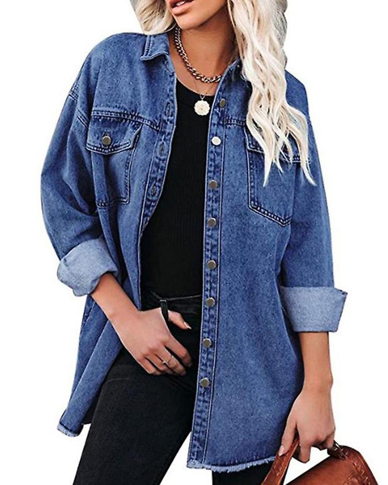 

Buttoned Pocket Design Denim Coat, Dark blue
