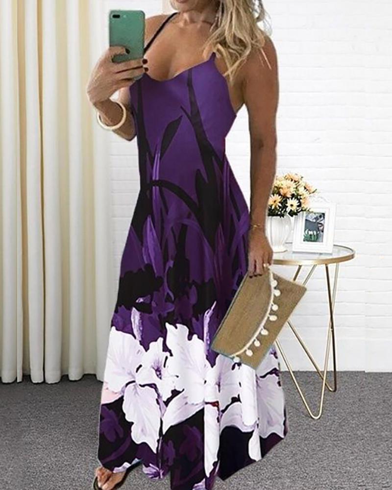 

Tie Dye Strap Sleeveless Loose Maxi Dress, Purple