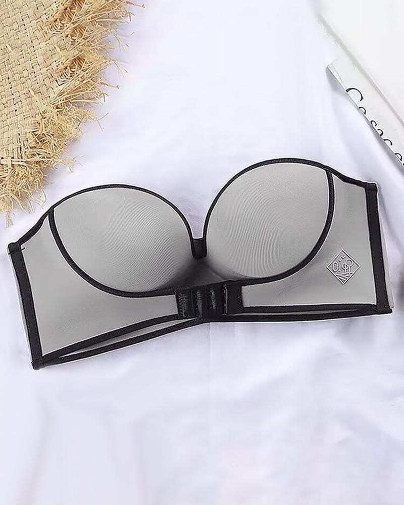 

Invisible Bras Front Closure Push Up Brassiere Strapless Seamless Bralette, Gray