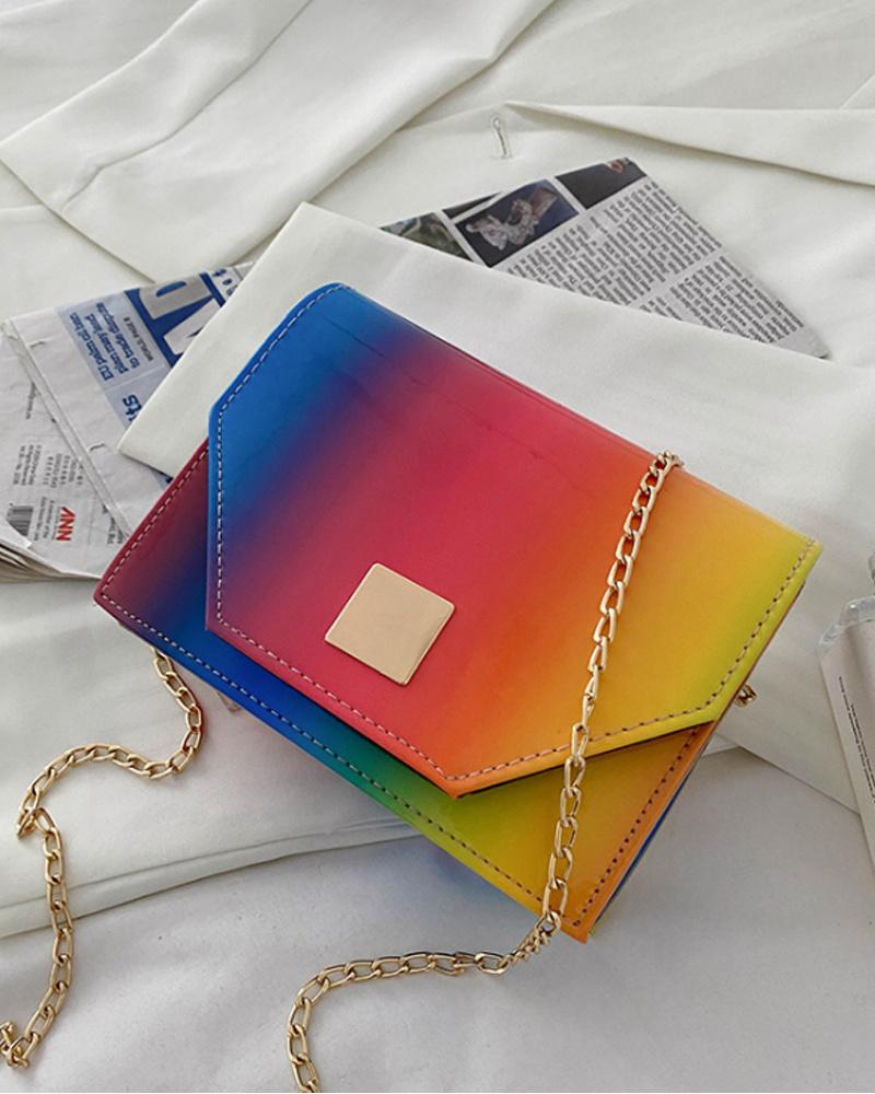 

Rainbow Ombre Chain Strap Flap Shoulder Bag, Multicolor