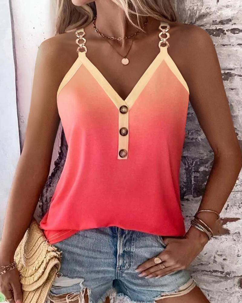 

Ombre Chain Strap Buttoned Tank Top, Orange