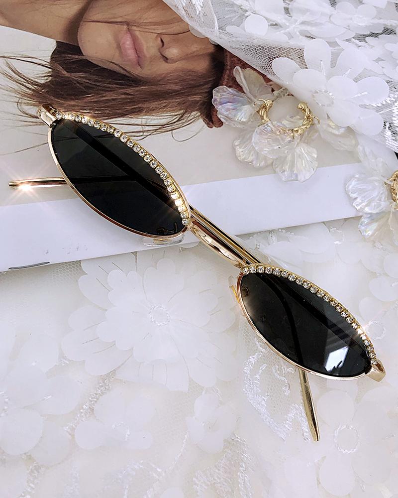 

1Pair Studded Cat Eye Frame Sunglasses, Yellow