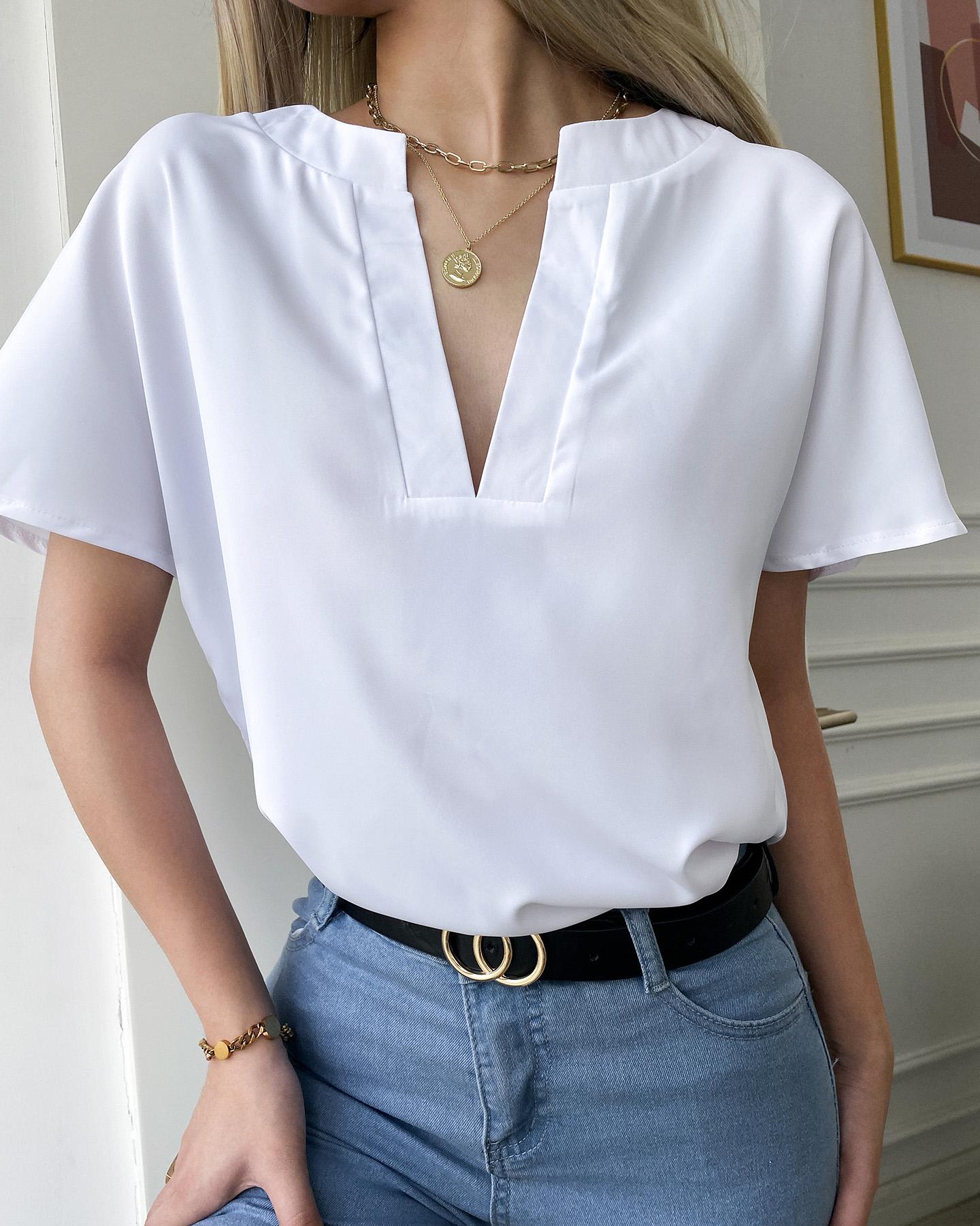 

Plain V-Cut Short Sleeve T-shirt, White