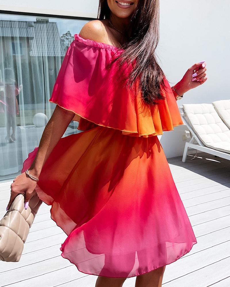 

Gradient Short Sleeve Off Shoulder Mini Dress, Hot pink