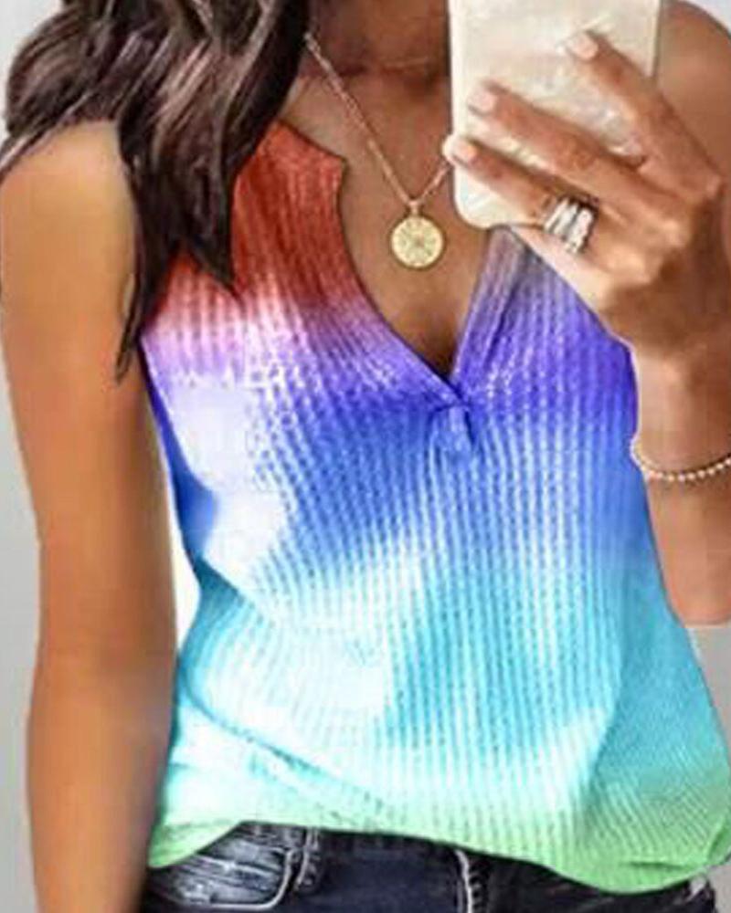 

Tie Dye Print Ribbed Casual Tank Top, Dark blue