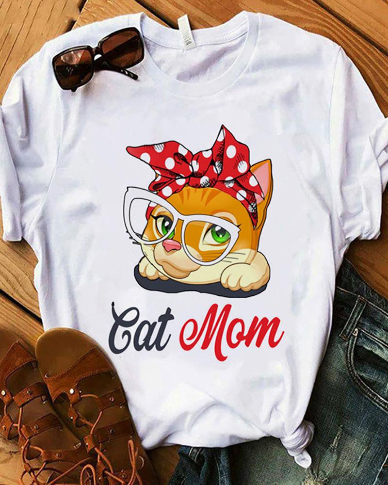 

Animal Letter Print Round Neck T-shirt, Style2