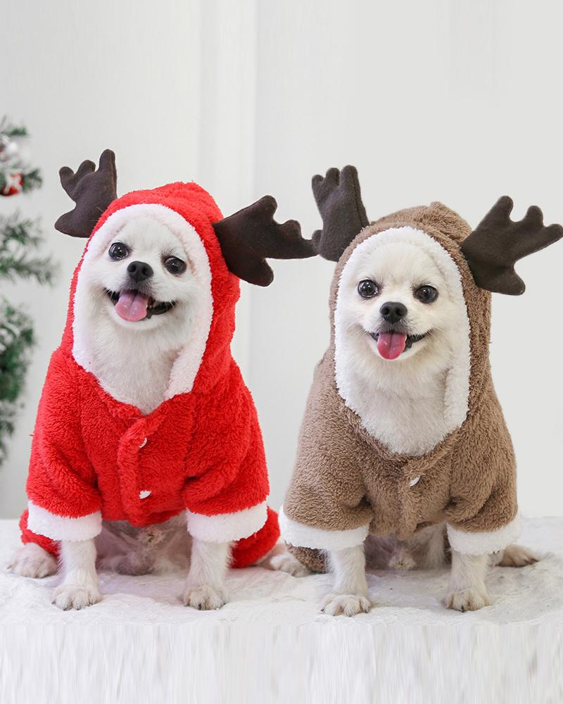 

1pc Christmas Puppy Dog Reindeer Costume Pet Cat Elk Costume Hoodie Small Medium Dogs Cats Party Dressing Up Cosplay Outfit Apparel, Red