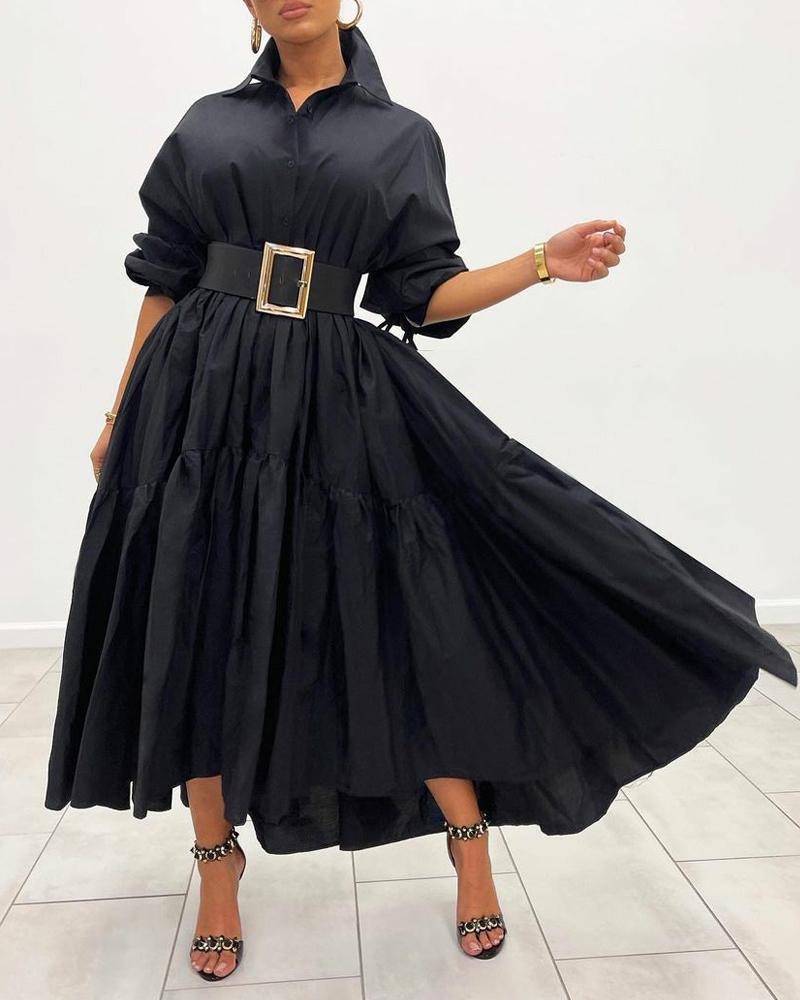 

Plus Size Long Sleeve Button Front Shirt Dress, Black