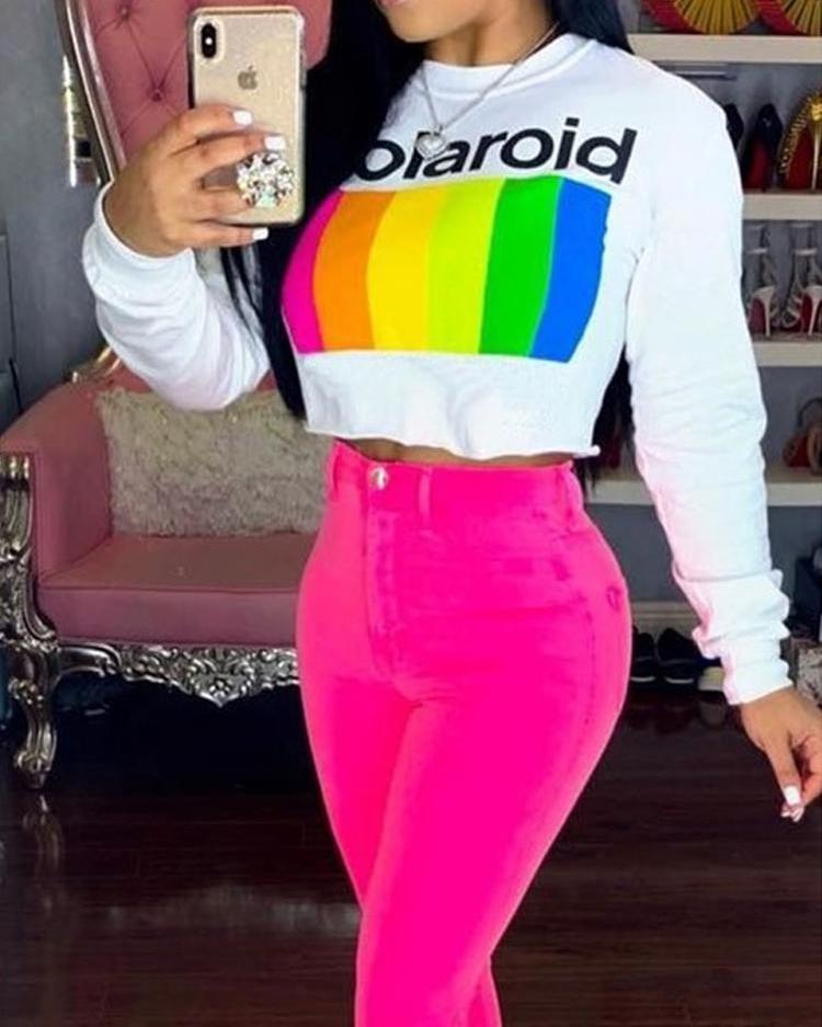 

Colorblock Letter Print Casual T-Shirt, White