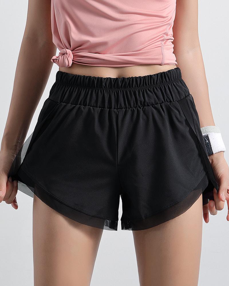 

Mesh Trim Yoga Shorts, Black
