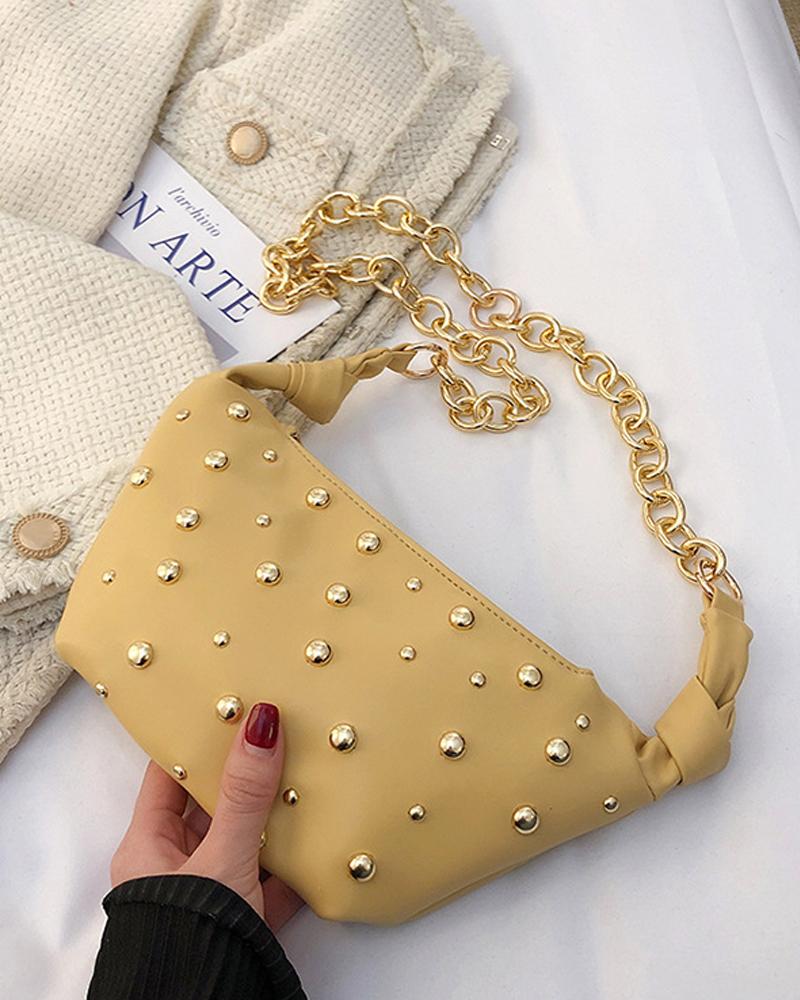 

Studded Decor Chain Strap Shoulder Bag, Yellow