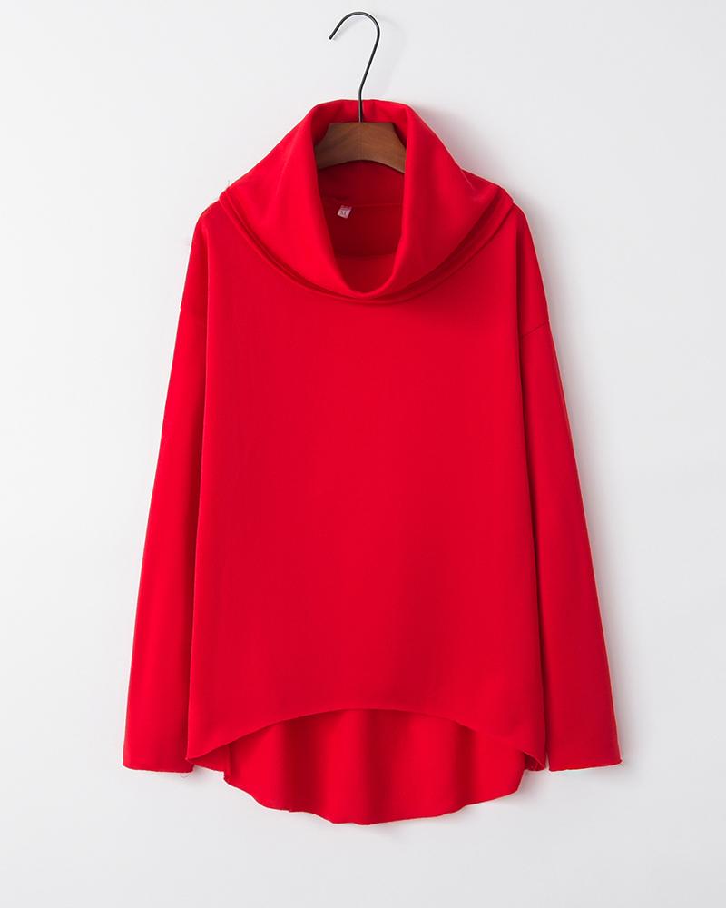 

Solid Long Sleeve Loose Sweatshirts, Red
