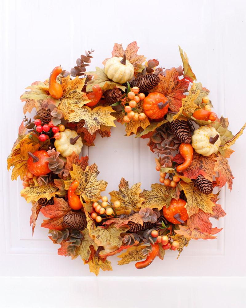 

Halloween Pumpkin Fall Wreath Autumn Wreath With Maple Leaves Berries Pinecones Harvest Wreath For Home Front Door Thanksgiving Decoration, Style1