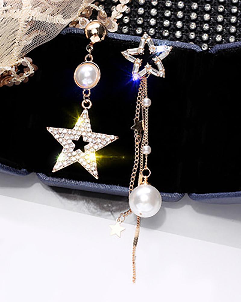 

1Pair Studded Star & Faux Pearl Drop Earrings, Style1