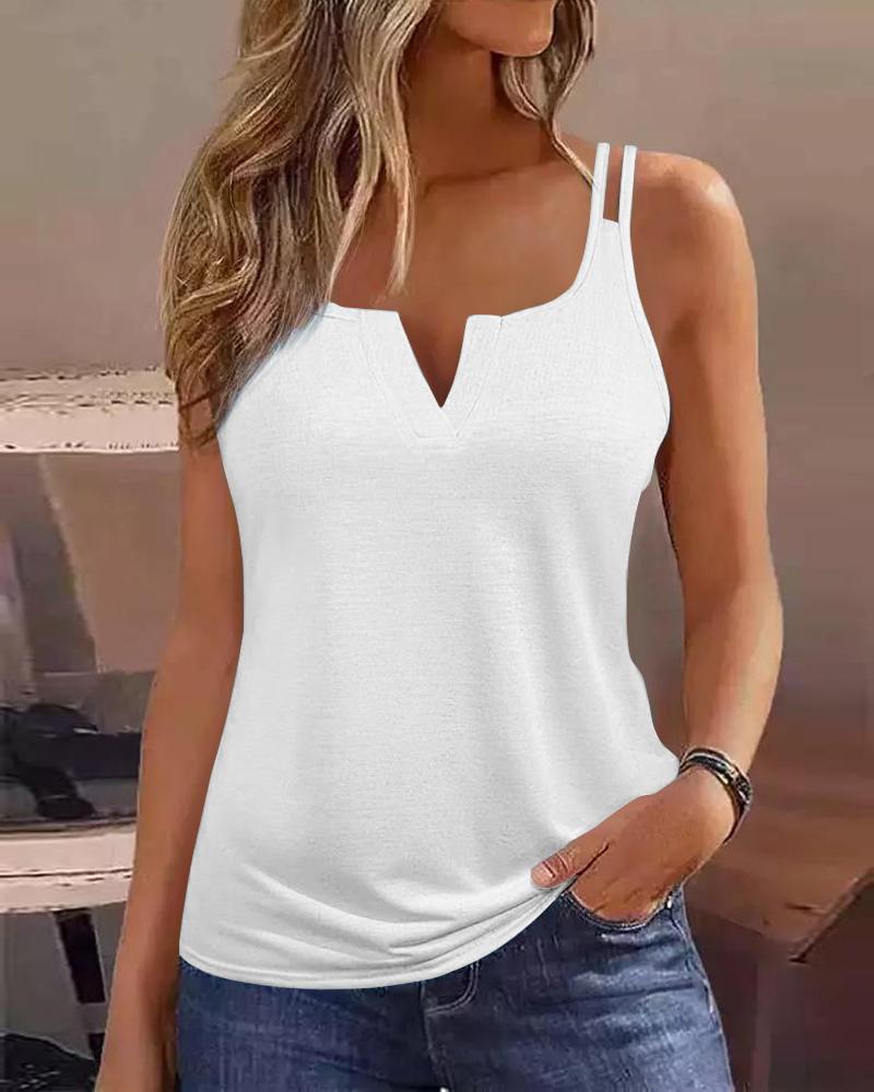 

Notch Neck Double Strap Tank Top, White