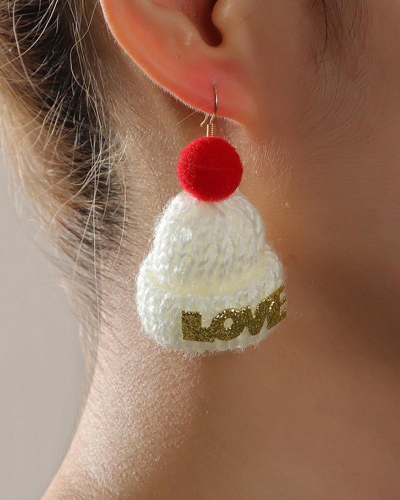 

1Pair Christmas Hat Letter Drop Earrings, White
