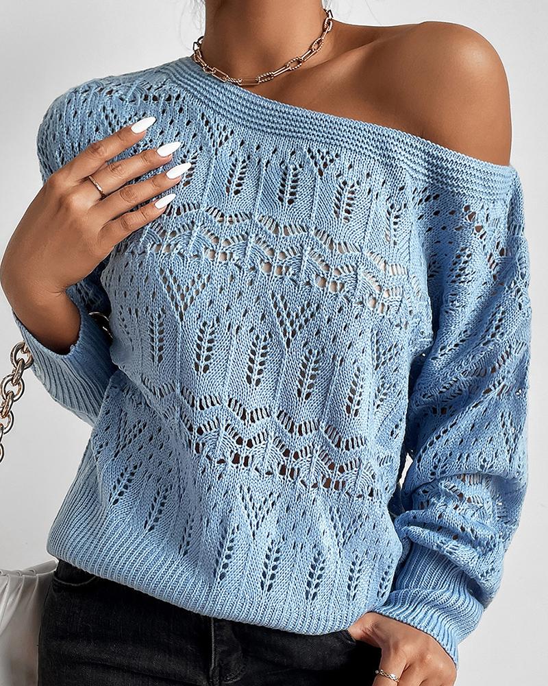 

Hollowout One Shoulder Knit Sweater, Blue