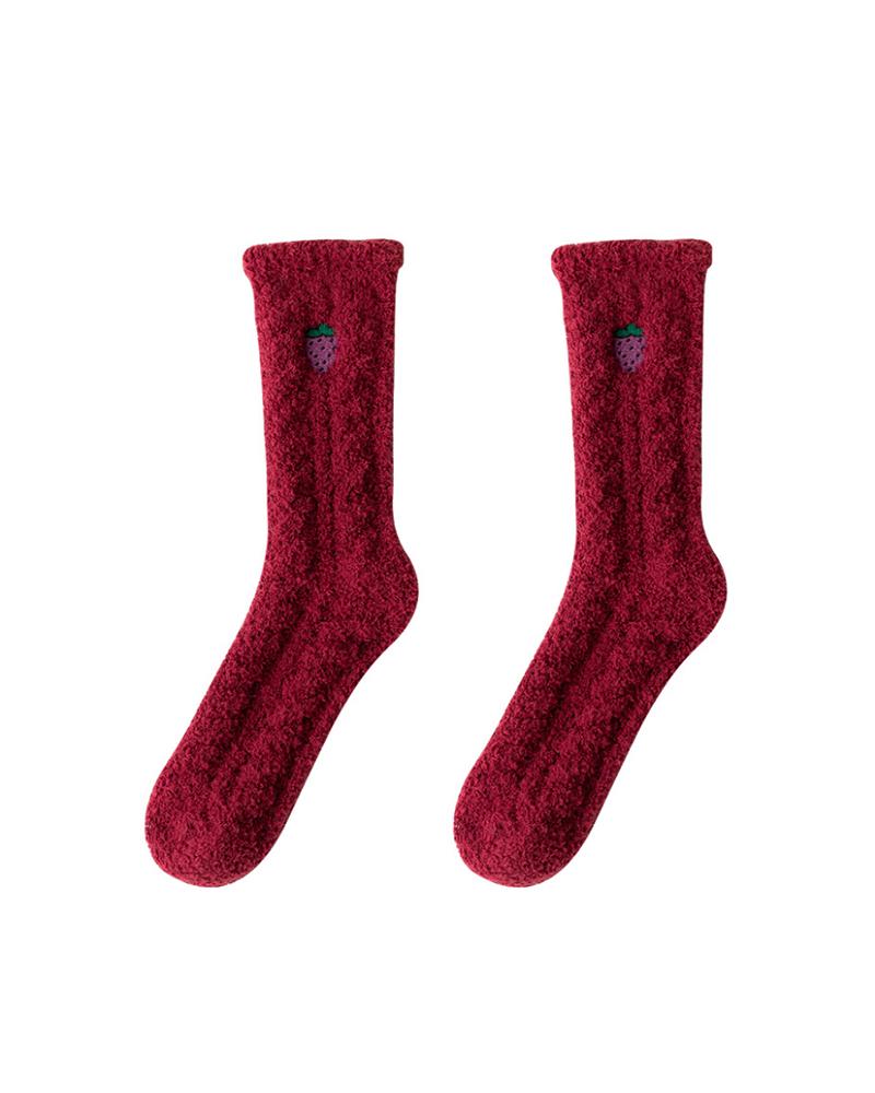 

1Pair Fruit Pattern Fuzzy Socks, Red