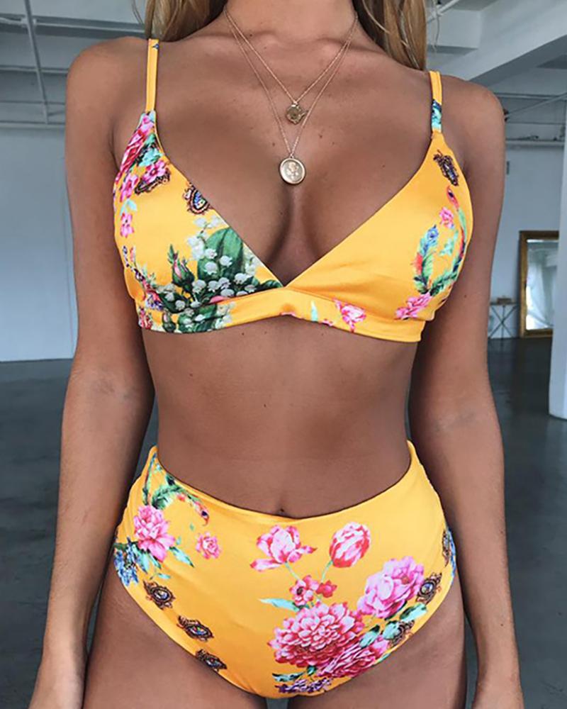 

Spaghetti Strap Snakeskin Print Bikini Set, Yellow