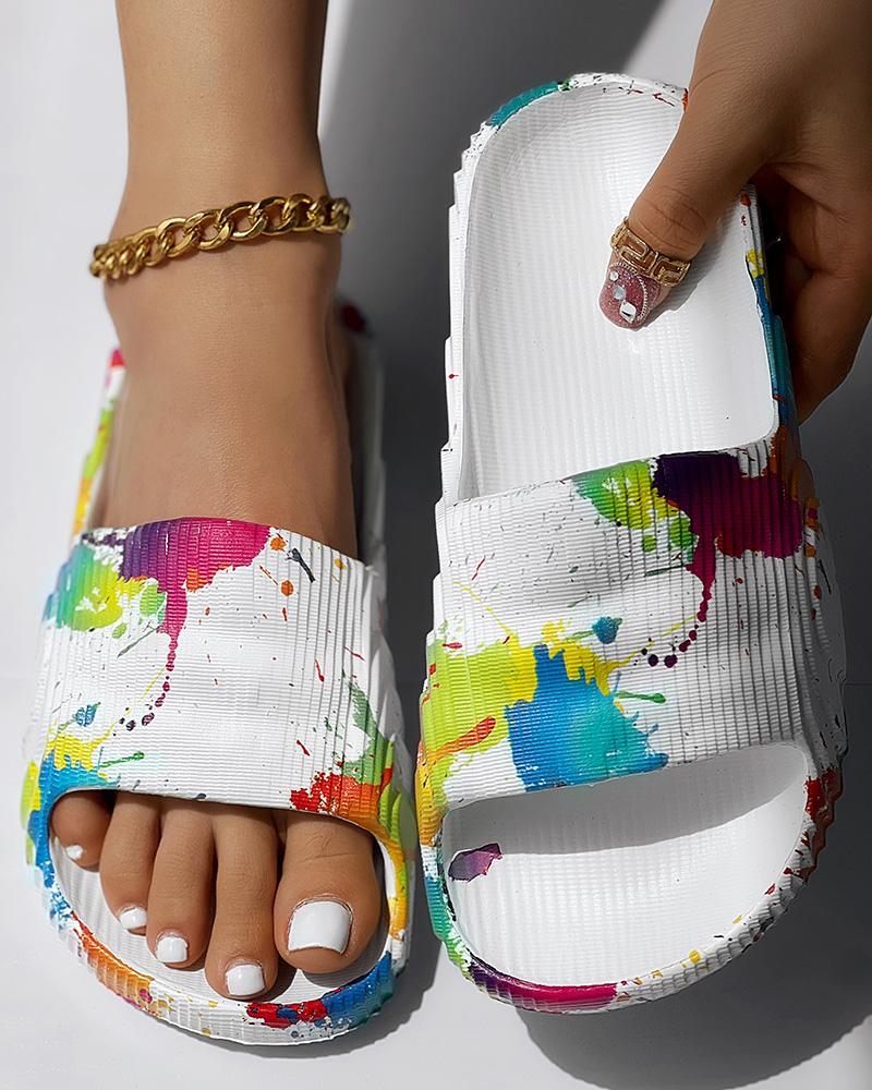 Ink Splash Print Platform Beach Slippers