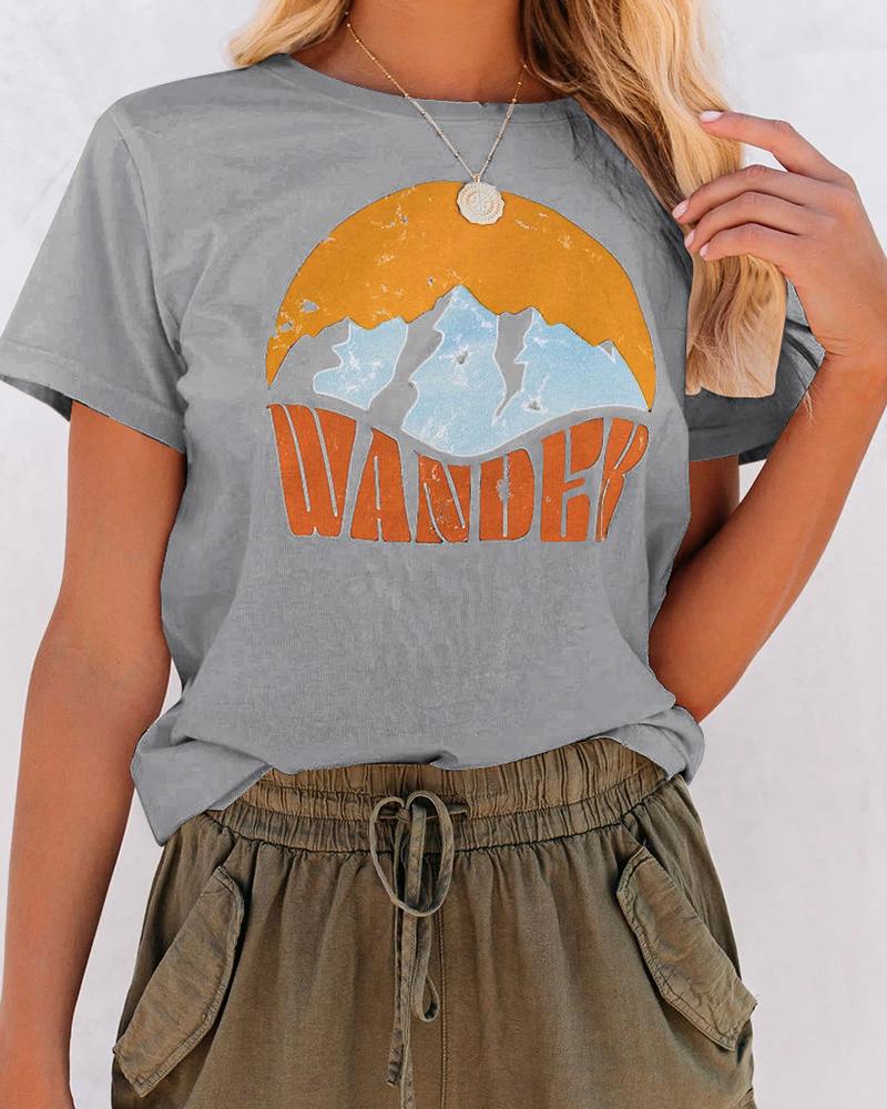 

Letter Mount Print Casual T-shirt, Gray