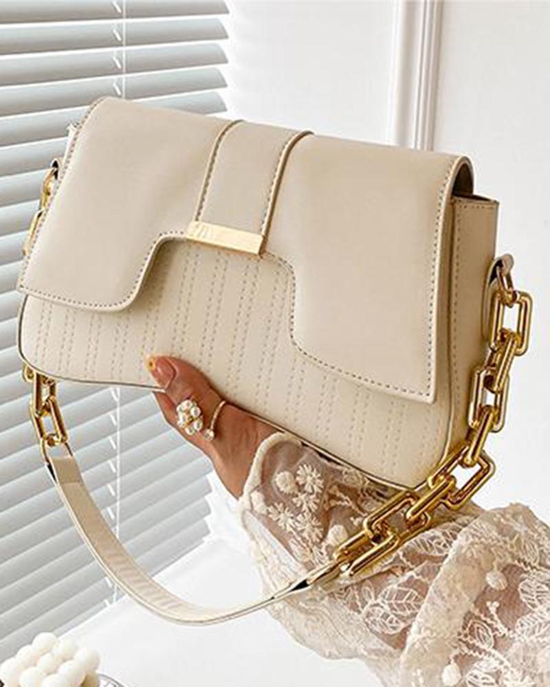 

Quilted Asymmetrical Chain Strap Shoulder Bag, White