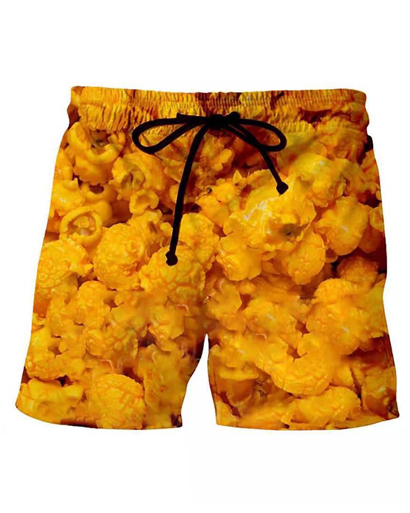 

3D Popcorn Print Loose Beach Short Pants, Multicolor
