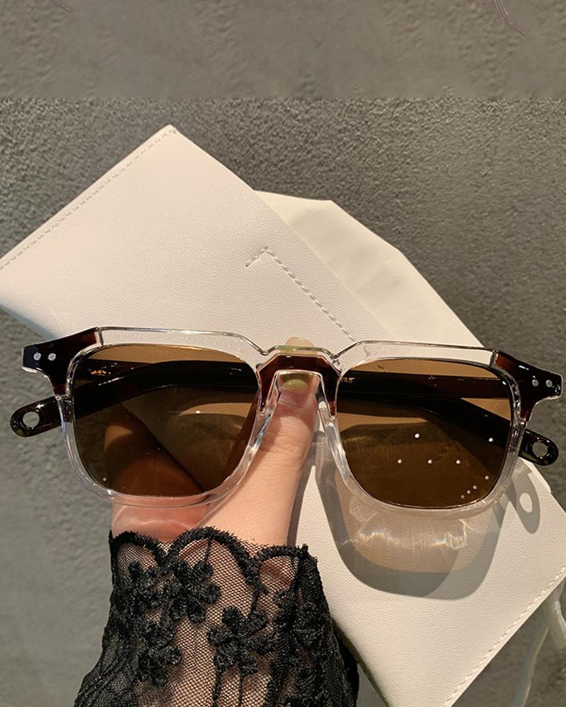 

1Pair Clear Frame Tinted Square Trendy Sunglasses, Brown
