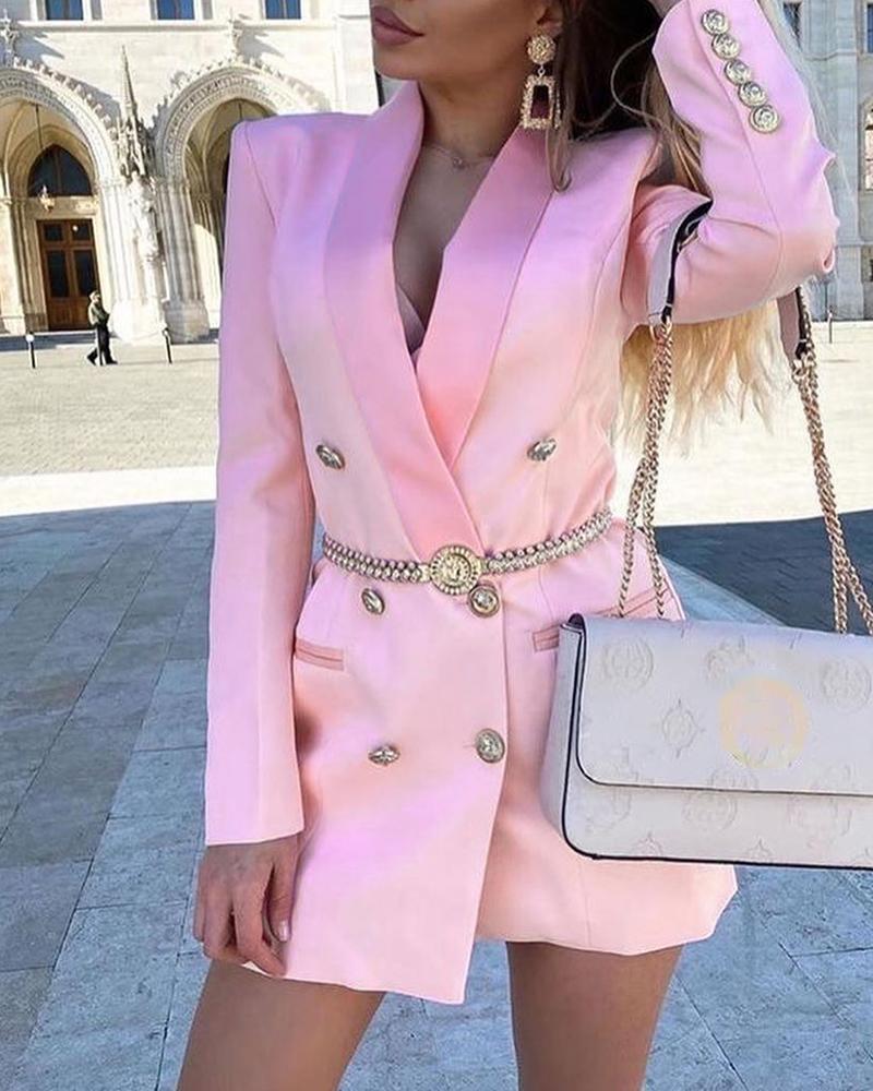 

Long Sleeve Button Design Blazer Coat, Pink