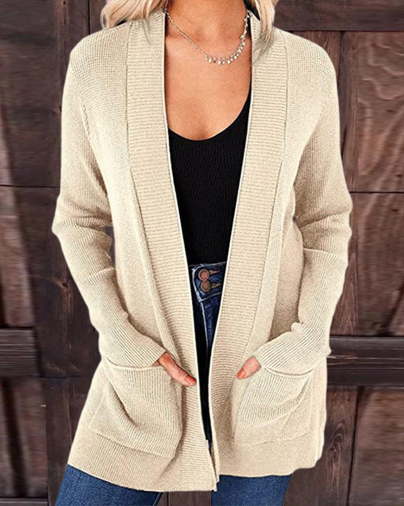 

Long Sleeve Pocket Detail Open Front Cardigan, Apricot