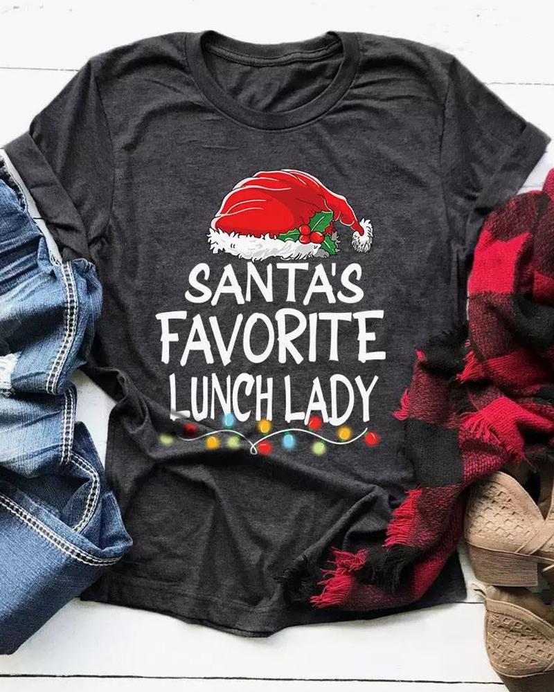 

Christmas Santa Hat Letter Print Casual T-shirt, Dark grey