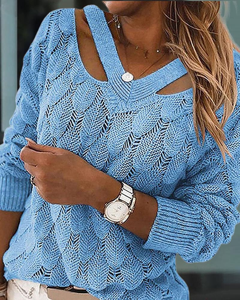 

Cold Shoulder Textured Knit Sweater, Blue