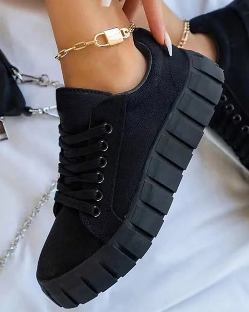 

Eyelet Lace-up Platform Sneakers, Black