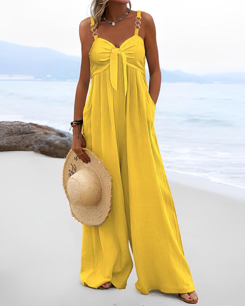 

Pocket Design Chain Decor Wide Leg Jumpsuit, Yellow