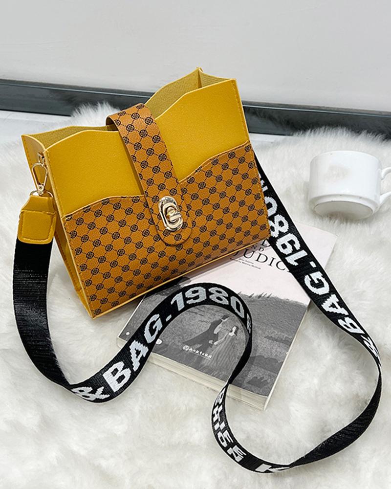 

Graphic Print Letter Tape Strap Crossbody Shoulder Bag, Brown