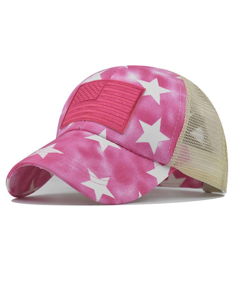 

American Flag Star Tie Dye Mesh Splicing Baseball Cap, Pink