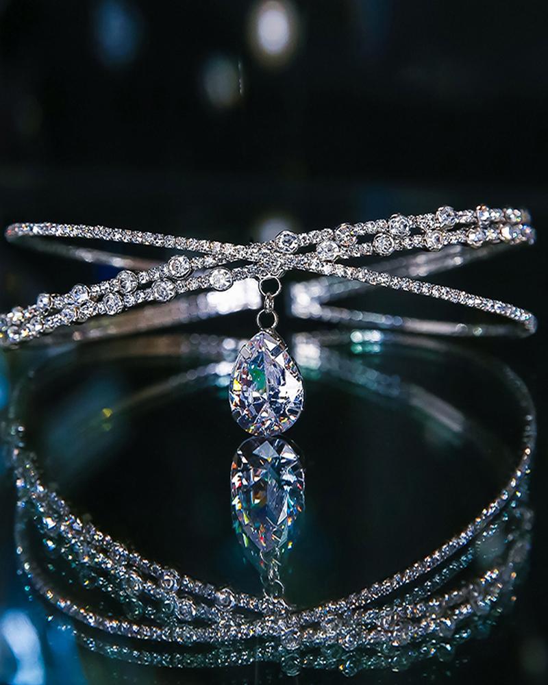 

Allover Rhinestone Decor Water Drop Pendant Necklace, Silver