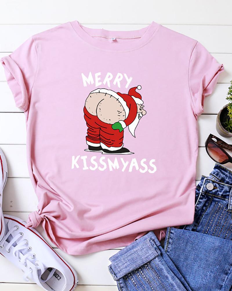 

Christmas Short Sleeve Casual T-Shirt, Pink