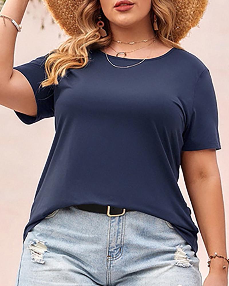 

Plus Size Hollow-out Casual T-shirt, Blue