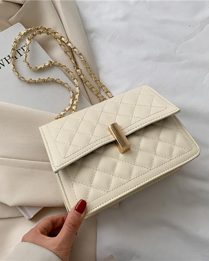

Quilted Press Lock Shoulder Bag, Beige