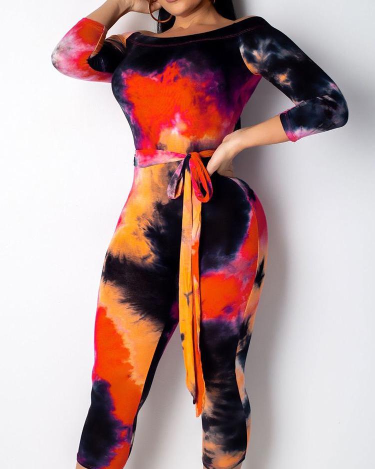 

Colorful Tie Dye Off Shoulder Jumpsuit, Orange