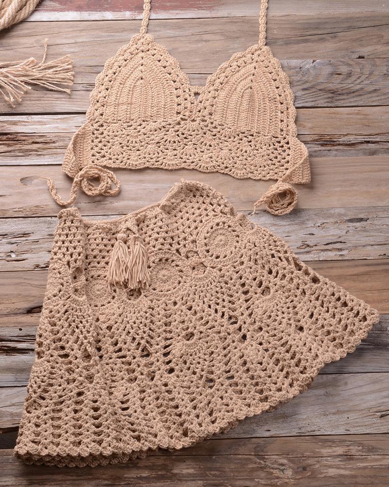

Solid Strap Tanks With Mini Cut-out Skirts Sexy Sets, Khaki