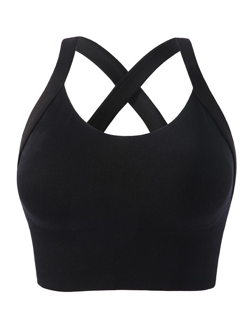 

Cross Back High Impact Wireless Lift Fitness Workout Sports Yoga Bra Top, Black